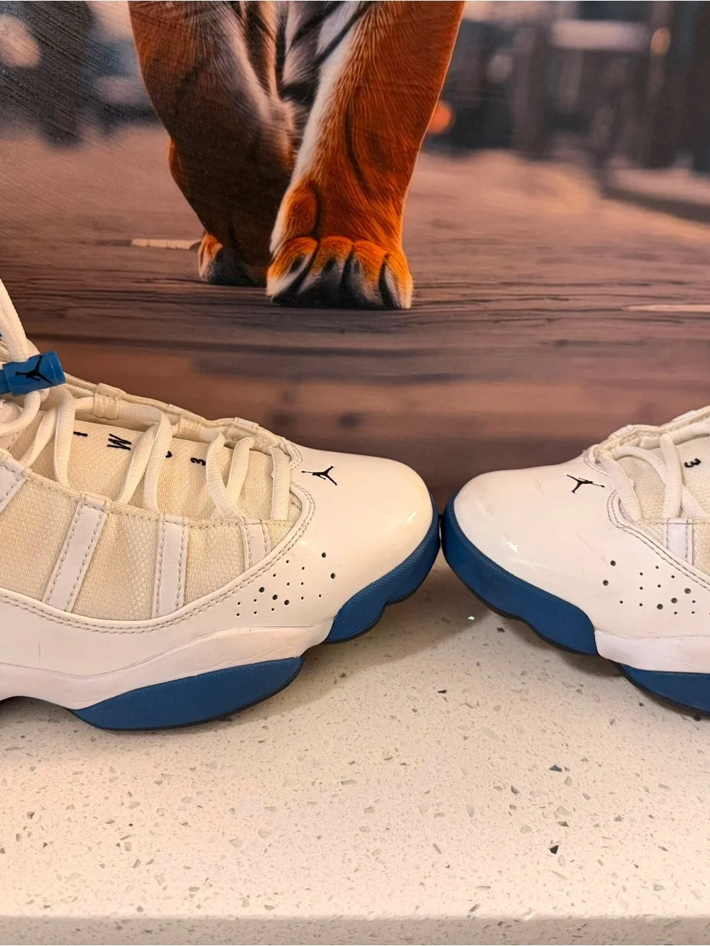 Jordan Kids White and Blue Retro-Style Basketball Sneakers